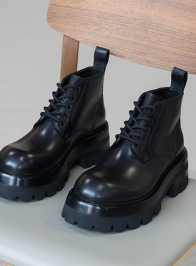 VIPLANDER厚底马丁靴男秋冬新款真皮圆头系带增高百搭短靴152002