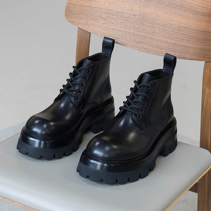 VIPLANDER厚底马丁靴男秋冬新款真皮圆头系带增高百搭短靴152002