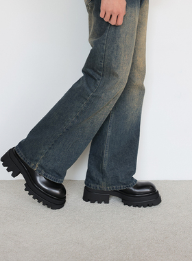 viplander马丁靴男中帮厚底增高英伦风短筒黑色工装短靴154511