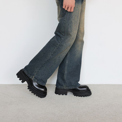 viplander马丁靴男中帮厚底增高英伦风短筒黑色工装短靴154511