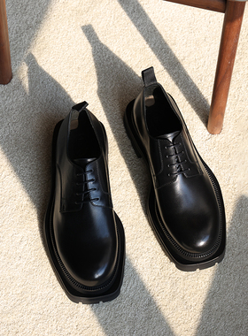 VIPlander男鞋潮流款拼接厚底自然增高大头皮鞋德比鞋128801-B