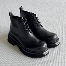 VIPlander英伦风厚底马丁靴男冬季增高短靴黑色系带真皮鞋171902
