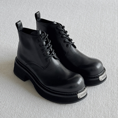 VIPlander英伦风厚底马丁靴男冬季增高短靴黑色系带真皮鞋171902