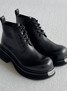 VIPlander英伦风厚底马丁靴男冬季增高短靴黑色系带真皮鞋171902