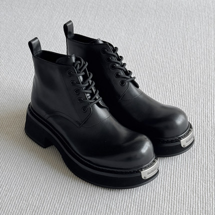 VIPlander英伦风厚底马丁靴男冬季增高短靴黑色系带真皮鞋171902