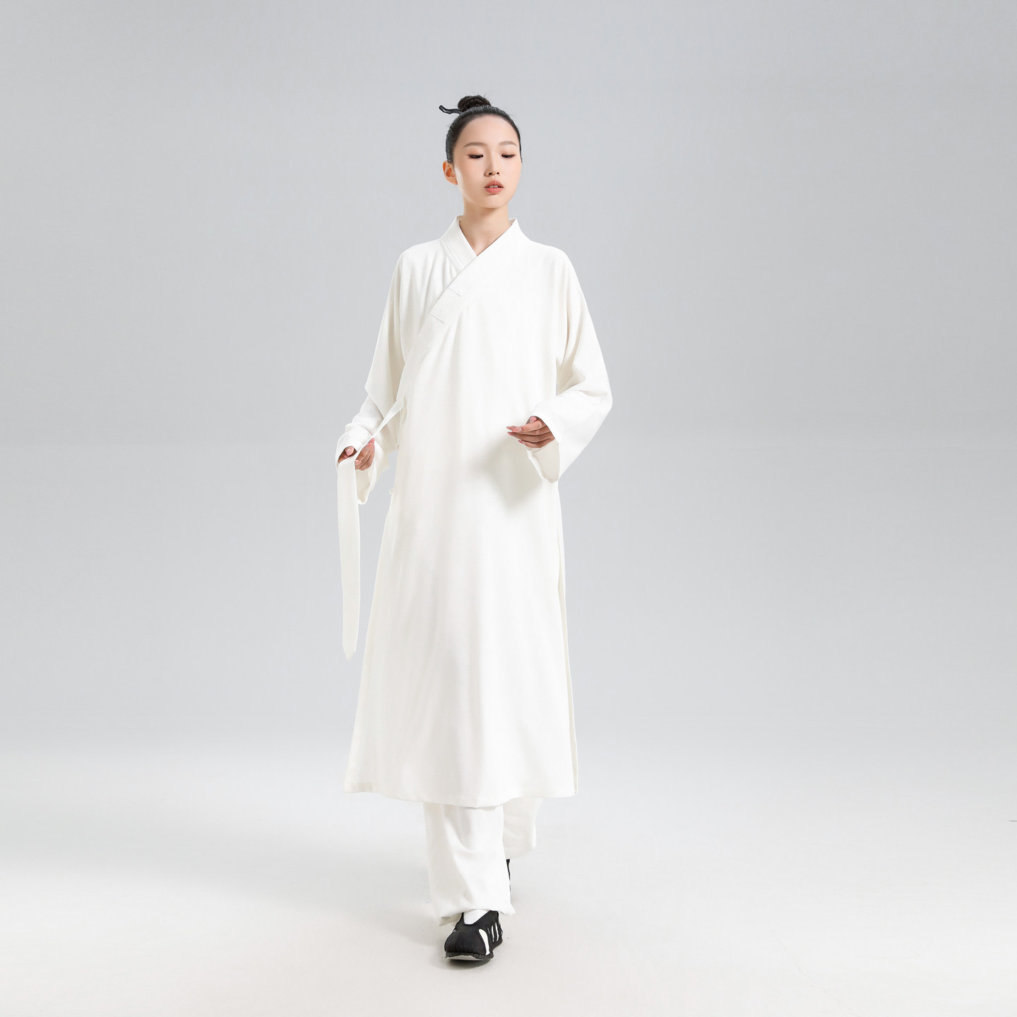 云青玄夏季纯白亚麻棉道袍套装三清领长袍男女同款太极服练功服