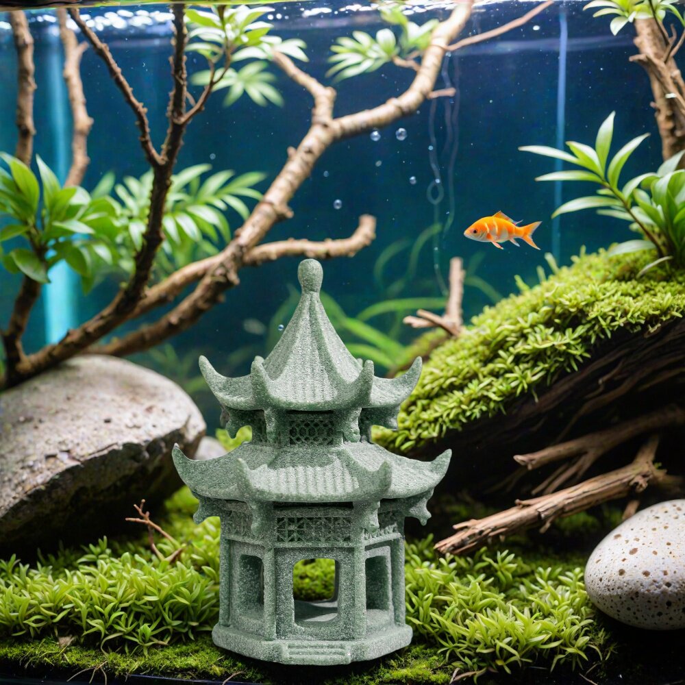 新中式盆景造景石亭楼阁摆件微景观鱼缸塔摆设假山流水装饰小配件