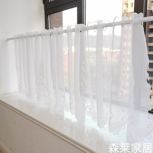 韩式 纱帘纯白色半截窗帘短窗帘飘窗小窗帘半帘短帘透光卧室橱柜帘
