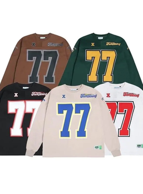 WILDX 脉冲系列 美式冰球服77号原创复古橄榄球情侣国潮长袖卫衣