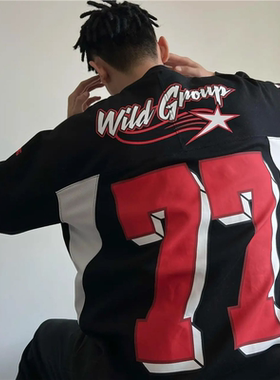 WILDX 脉冲系列 美式冰球服77号原创复古橄榄球情侣国潮长袖卫衣