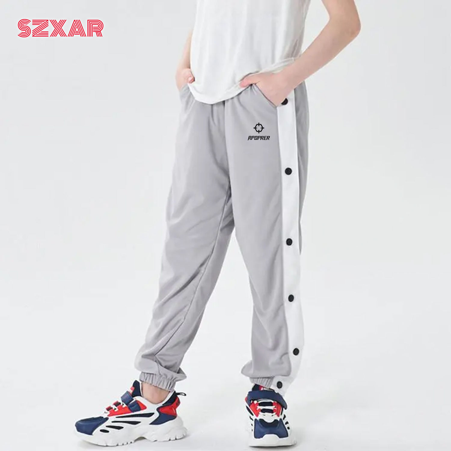 RPOPRER儿童运动裤男女篮球长裤国潮宽松束脚裤训练全开扣排扣裤