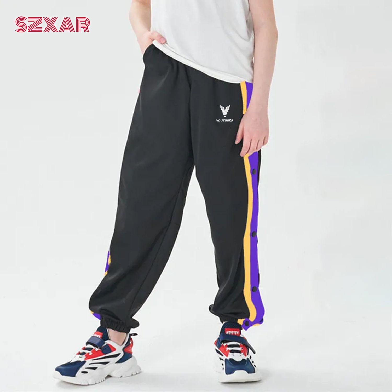 VDUTDOOR儿童运动裤男女篮球长裤国潮宽松束脚裤训练全开扣排扣裤