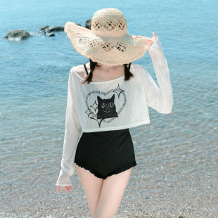 小胸泳衣 外套性感度假泳装 2026新款 泳衣女连体黑色显瘦遮肚长袖