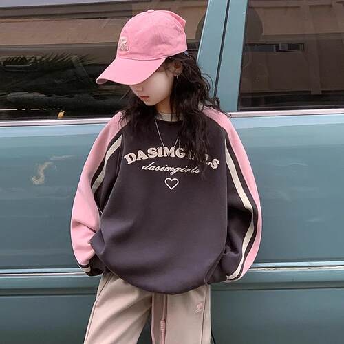 女童卫衣春秋套头字母加绒打底衫