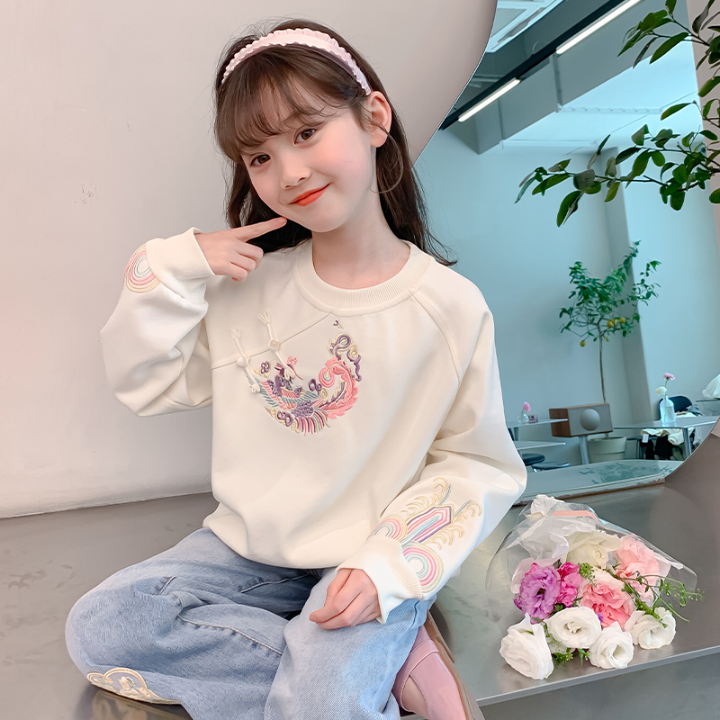 女童春秋卫衣中式国风加绒打底衫