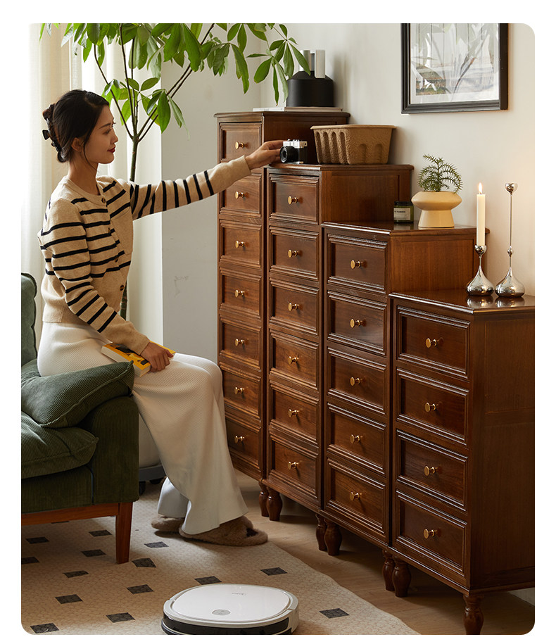 火桐实木客厅餐边柜抽屉式收纳柜带门儿童衣柜玩具储物柜床头斗柜