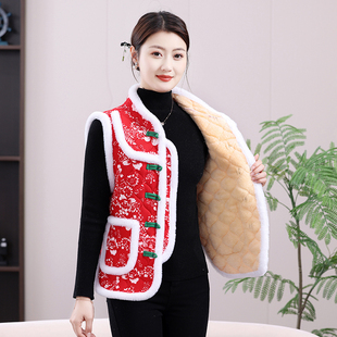 马甲加绒保暖背心秋冬季 奶奶休闲 妈妈圆领妈妈中老年喜庆2015开衫