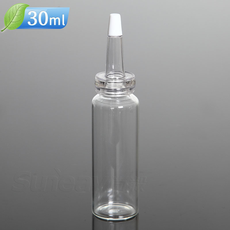 化妆品尖嘴滴头透明玻尿酸原液瓶30ml 喇叭头茶色玻璃精华素瓶子