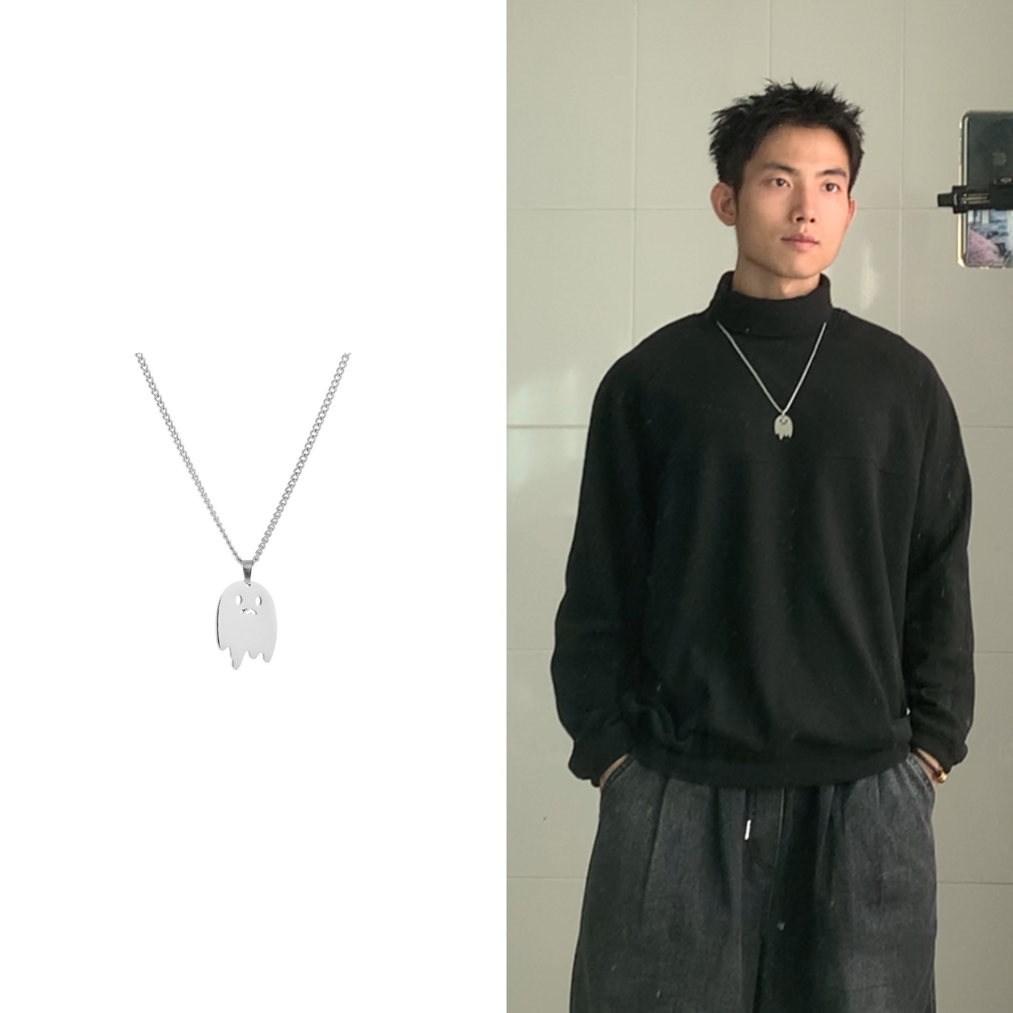 黑子舞想新款甜酷奶凶泡泡小怪兽项链幽灵毛衣链秋冬简约长款男女