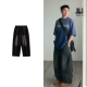 黑子舞想潮牌ins高街复古水洗做旧阔腿牛仔裤 男宽松直筒休闲长裤
