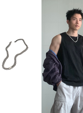 黑子舞想潮嘻哈古巴链不掉色钛钢项链男女生粗锁骨链情侣百搭配饰