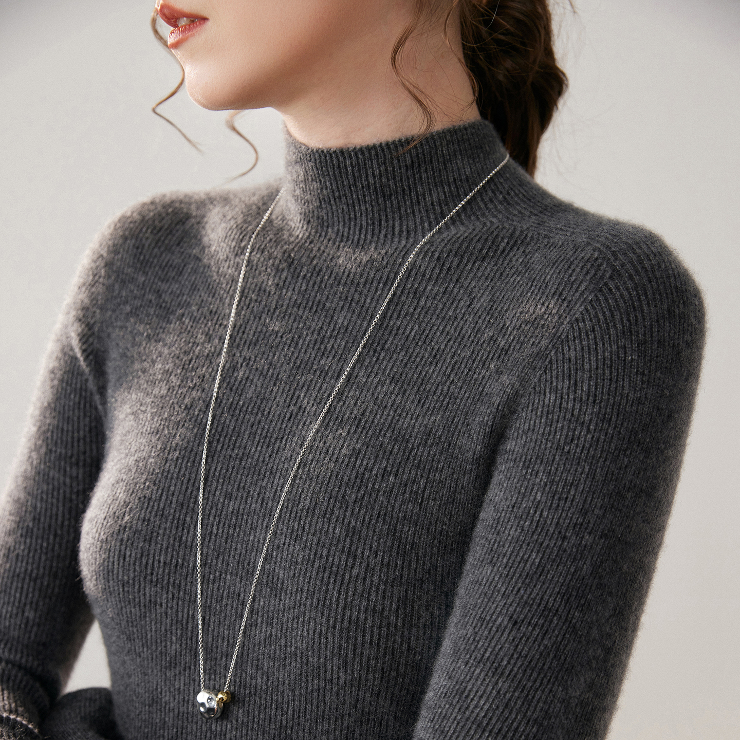 100%纯山羊绒衫女半高领修身毛衣