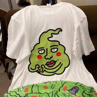 搞怪小酒窝圆领睡衣女夏短袖长裤纯棉薄款二次元灵能百分百家居服