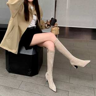 晨萱欧美时尚名媛高跟长靴女秋冬新款显瘦高筒长筒靴弹力瘦瘦袜靴