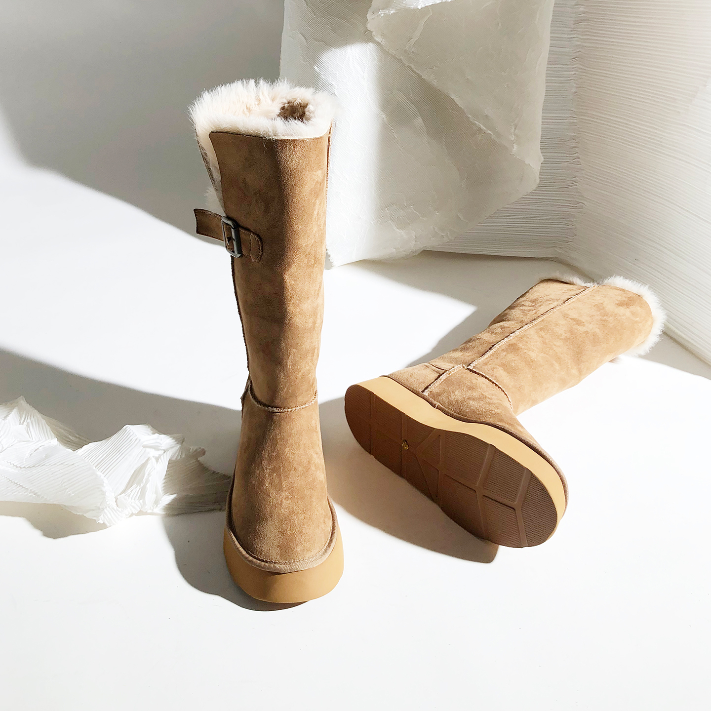 韩版圆头高筒皮带扣长绒雪地靴