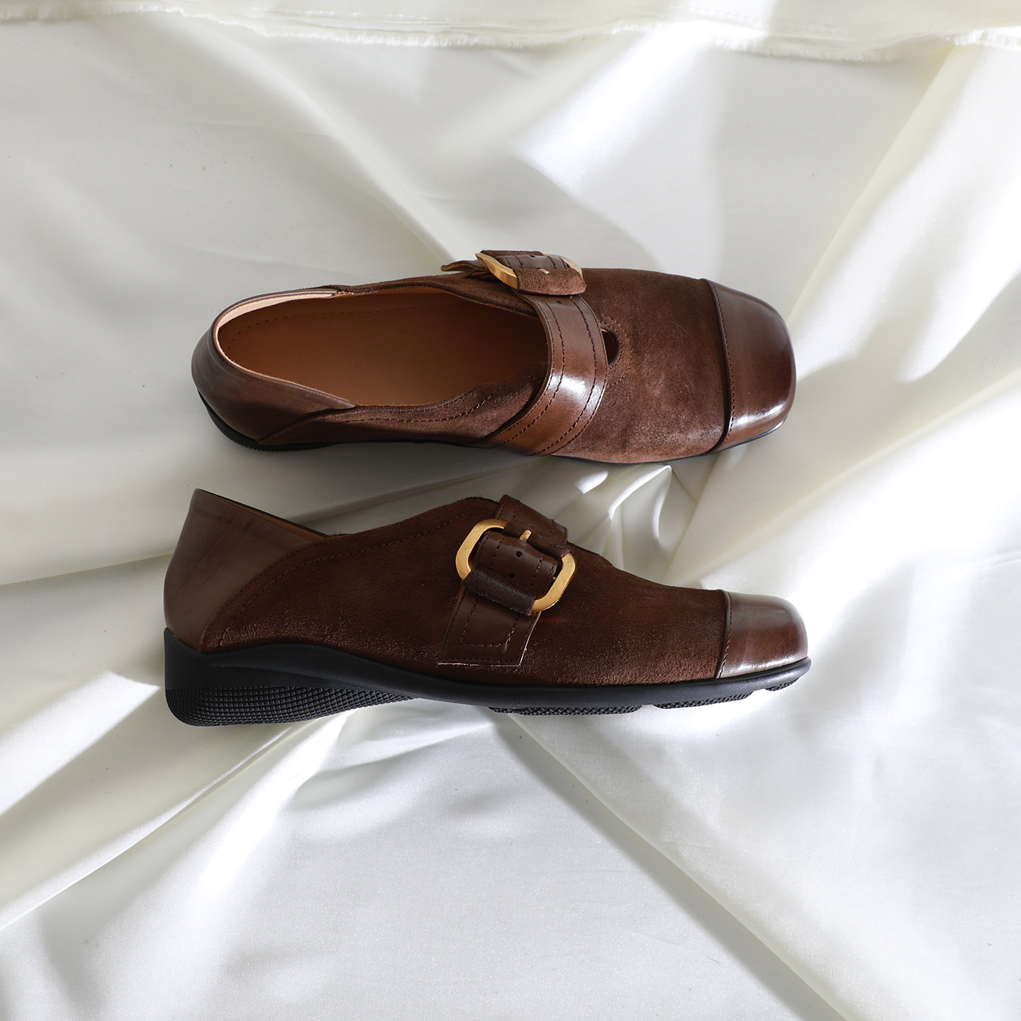 莲花府邸2026春季复古单鞋方头中口拼接通勤小皮鞋百搭牛皮女鞋子,女鞋,深口单鞋,淘宝优惠券,粉丝福利购,淘宝优惠卷