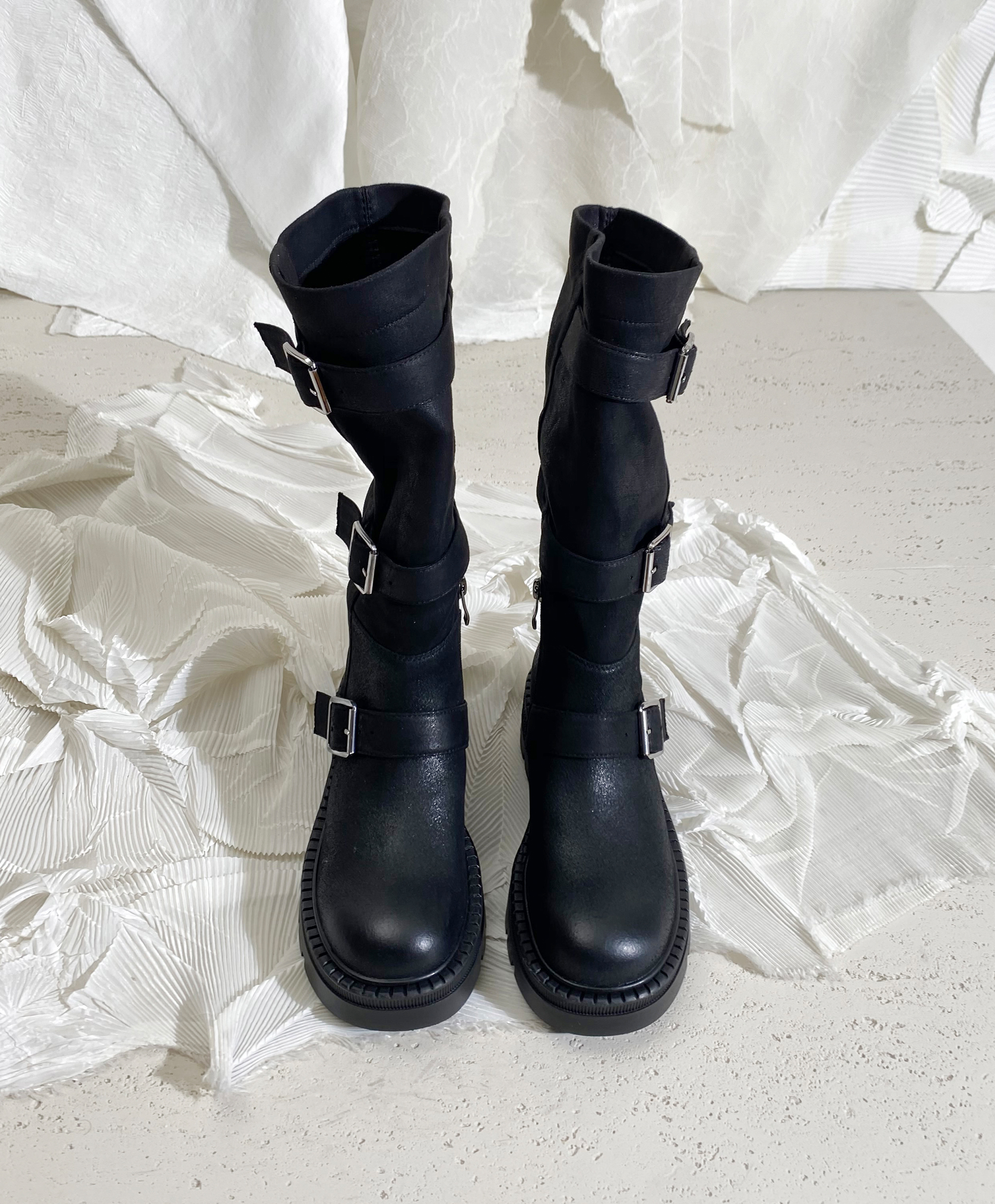 莲花府邸欧美骑士靴粗跟