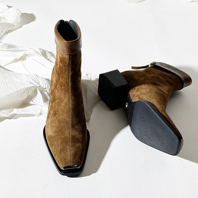 莲花府邸方头粗跟时装靴