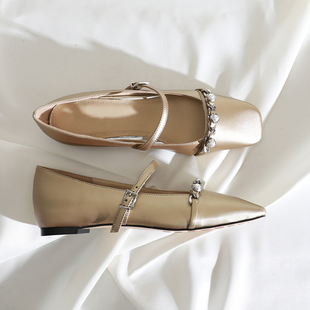 莲花府邸2025春季 时尚 单鞋 优雅方头珍珠玛丽珍百搭气质内增高女鞋