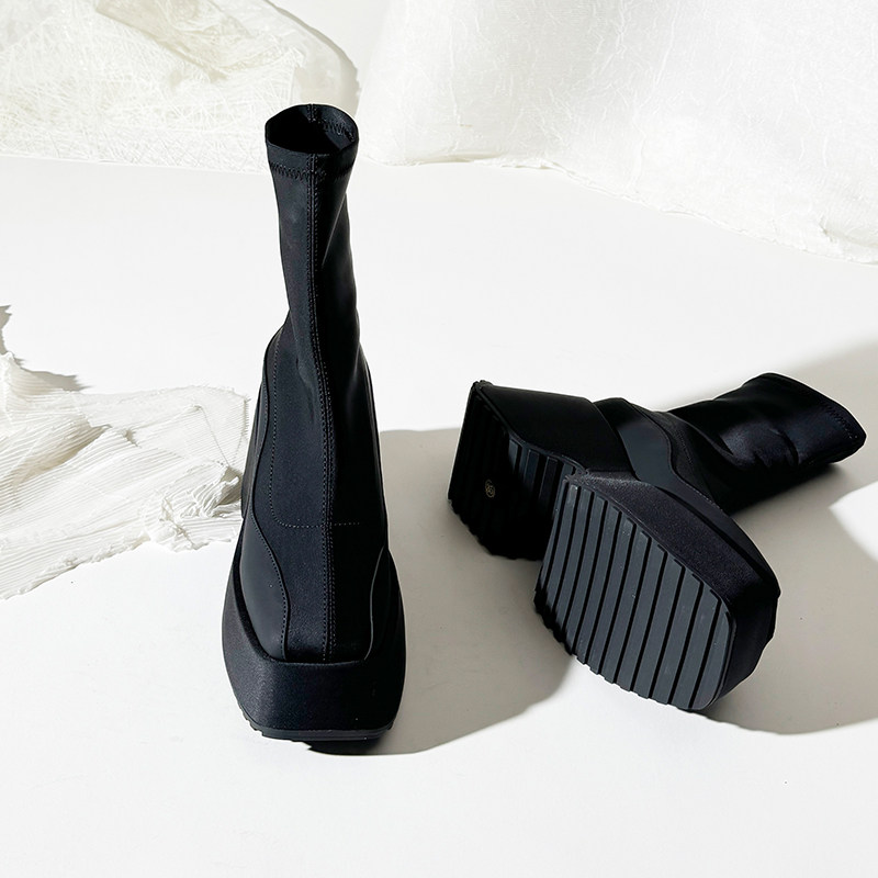 莲花府邸2025冬季小个子女靴增高松糕厚底弹力靴方头显瘦简约时尚,女鞋,弹力靴/袜靴,淘宝优惠券,粉丝福利购,淘宝优惠卷