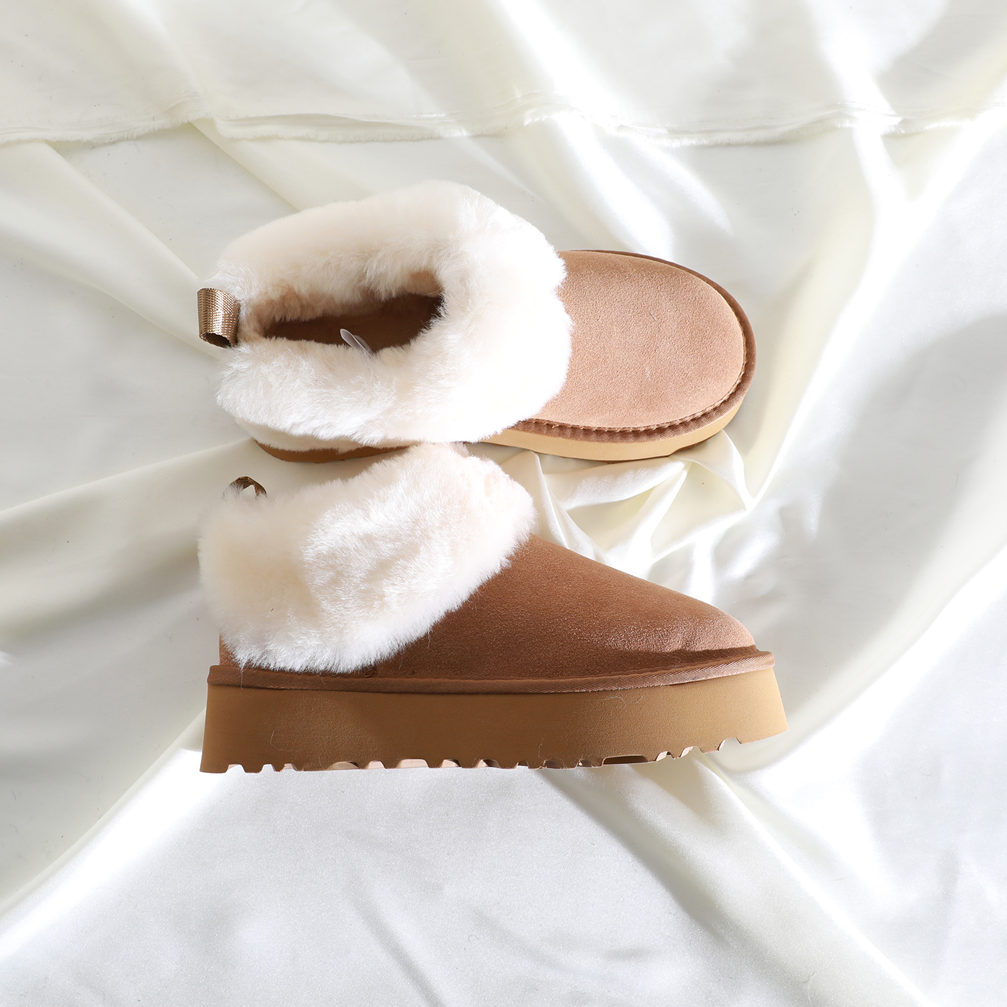 简约圆头深口长绒套脚毛毛鞋