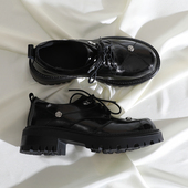 单鞋 时尚 英伦系带小皮鞋 莲花府邸2025冬季 休闲百搭粗跟牛皮粗跟鞋