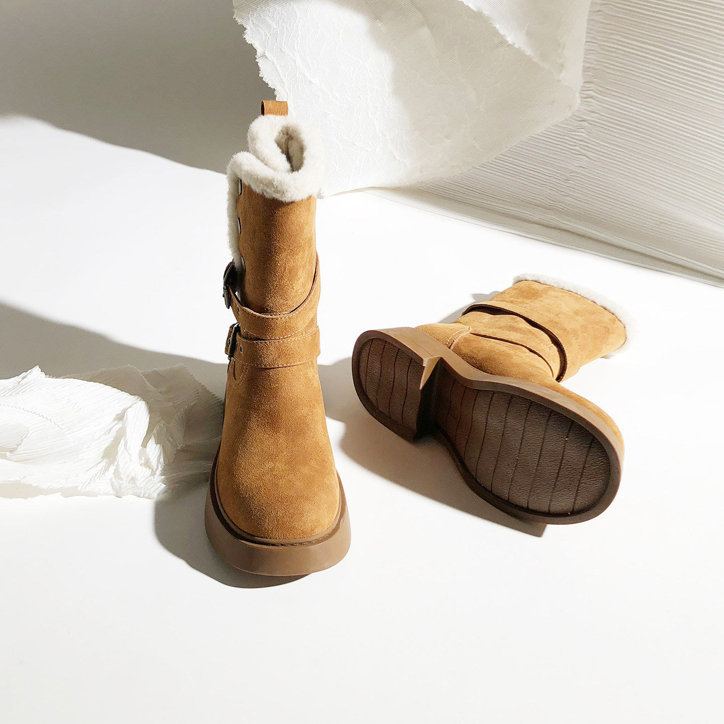 莲花府邸25冬季时尚短靴百搭雪地靴粗跟厚底牛翻皮皮带扣保暖女靴,女鞋,时尚雪地靴,淘宝优惠券,粉丝福利购,淘宝优惠卷