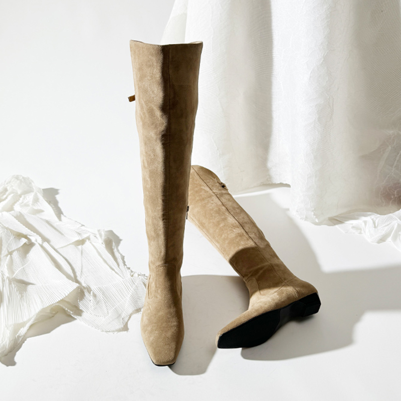 莲花府邸时尚时装靴粗跟侧拉链