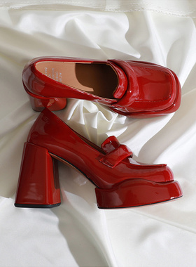 莲花府邸2025超高跟单鞋防水台女鞋小个子增高红色小皮鞋里外全皮