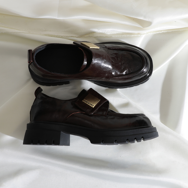 莲花府邸粗跟乐福鞋英伦金属