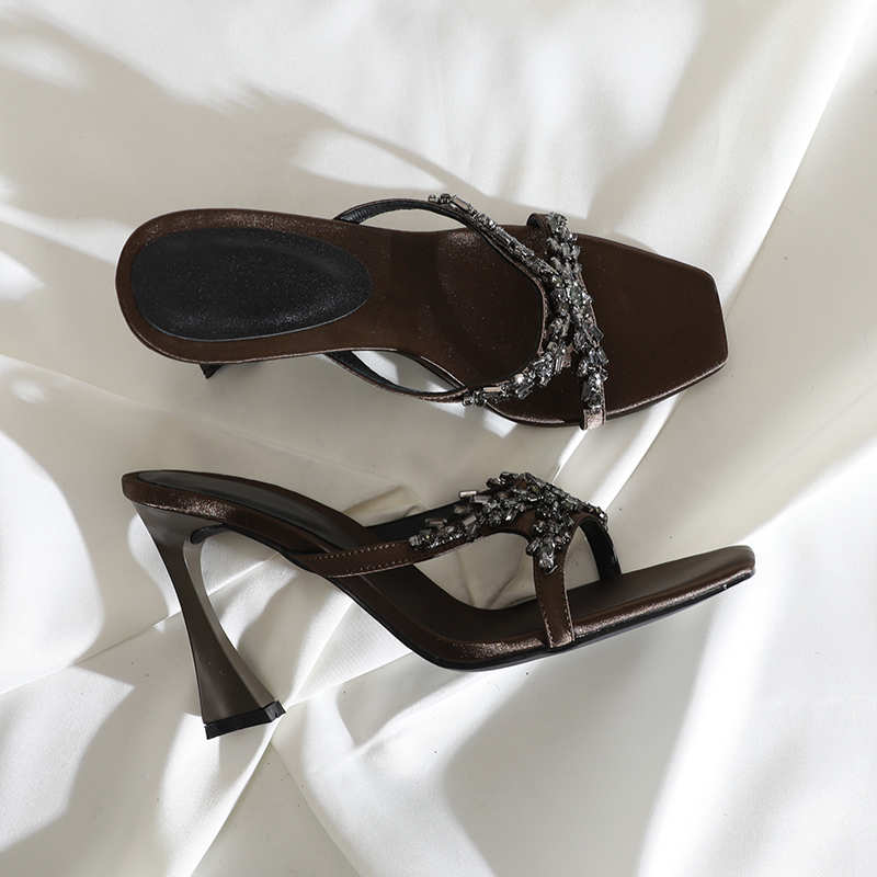 莲花府邸水钻细跟时尚性感凉拖