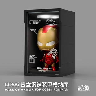 COSBI盲盒钢铁装甲格纳库收纳q版亚克力展示盒带灯防尘适用钢铁侠