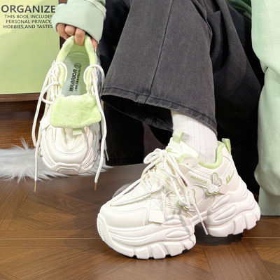 回力蝴蝶新款加绒老爹鞋女鞋厚底