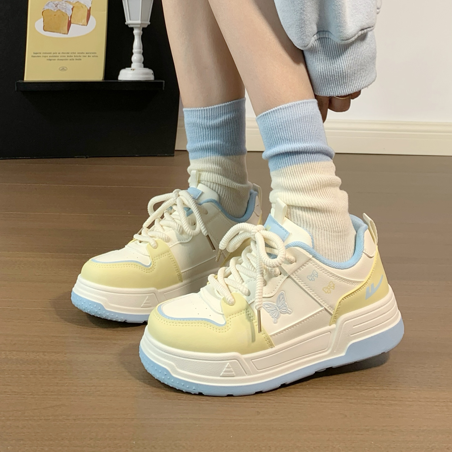 回力大头蝴蝶面包鞋女厚底增高