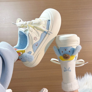 人本加绒布丁狗大头小白鞋女冬季爆款百搭保暖二棉鞋厚底板鞋原创