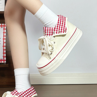 回力酒红色高帮翻盖帆布鞋女鞋2026春季新款原创百搭厚底原创板鞋