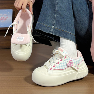 人本冬季加绒小白鞋女厚底增高百搭学生休闲运动加绒保暖板鞋棉鞋