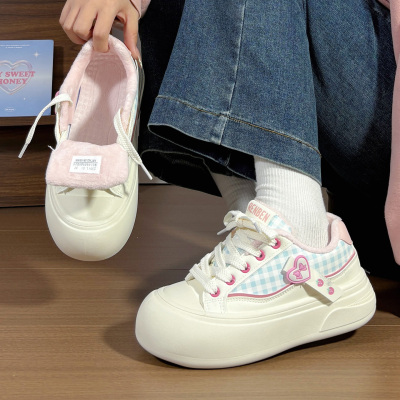 人本冬季加绒小白鞋女厚底增高