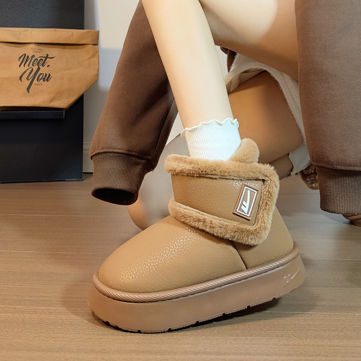 回力棕色时尚雪地靴女加绒保暖冬季新款爆款软底轻便原创靴子厚底,女鞋,时尚雪地靴,淘宝优惠券,粉丝福利购,淘宝优惠卷