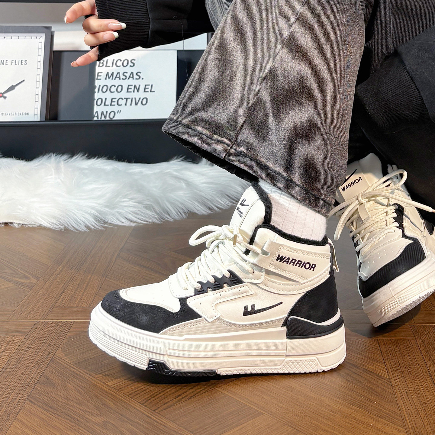 回力黑白高帮小白鞋女加绒保暖冬季爆款百搭厚底棉鞋轻便板鞋软底,女鞋,休闲板鞋,淘宝优惠券,粉丝福利购,淘宝优惠卷